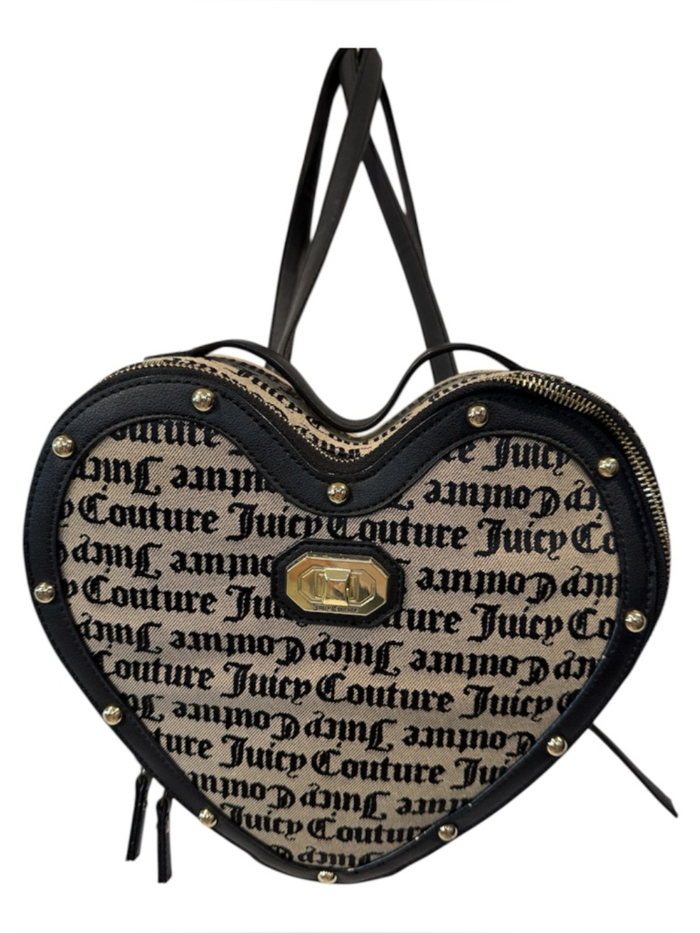 Juicy Couture Black and Beige Heart-Shaped Backpack